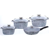BN-332 (2)-Набір квадро каструль8пр 3 л; 5,1л; 7 л +сковорода 26*5,5см Гранітне покр. світле