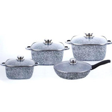 BN-332 (2)-Набір квадро каструль8пр 3 л; 5,1л; 7 л +сковорода 26*5,5см Гранітне покр. світле