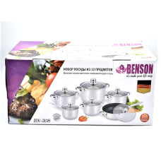 Набір каструль 12 пр Нерж 2,1л; 2,1л; 2,9л; 3,9л; 6,5 л +сковорода 24 см BN-208 (2 шт./яск.)