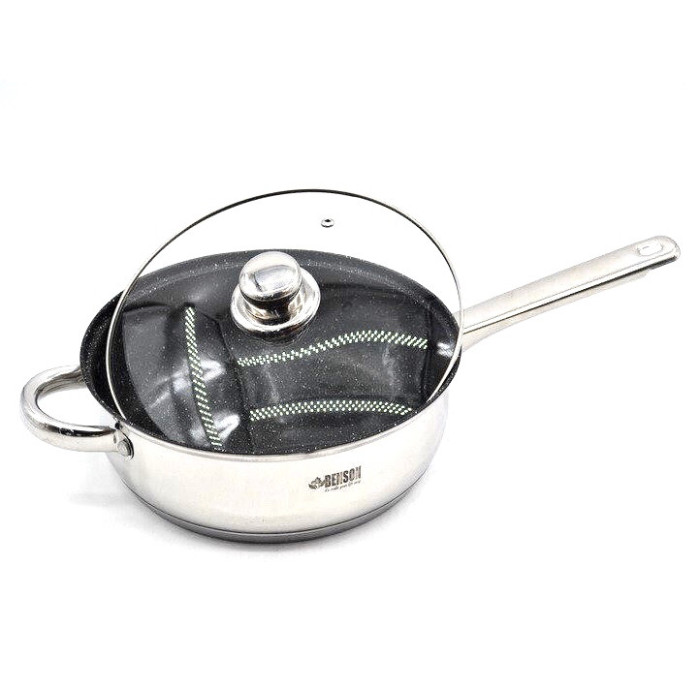 Набір каструль 12 пр Нерж 2,1л; 2,1л; 2,9л; 3,9л; 6,5 л +сковорода 24 см BN-208 (2 шт./яск.)