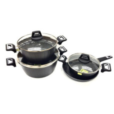 BN-344 (2)-Набір каструль 7 пр 2,4 л; 4л; 6,8 л; сковорода 24 см Внутрішнє помроване помр.; зовнішня пов
