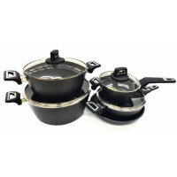 BN-343 (2)-Набір каструль 9 пр ковшик1,2 л; 2,4л; 4л; 6,8 л; сковорода 24 см Внутрішнє -моральне пок
