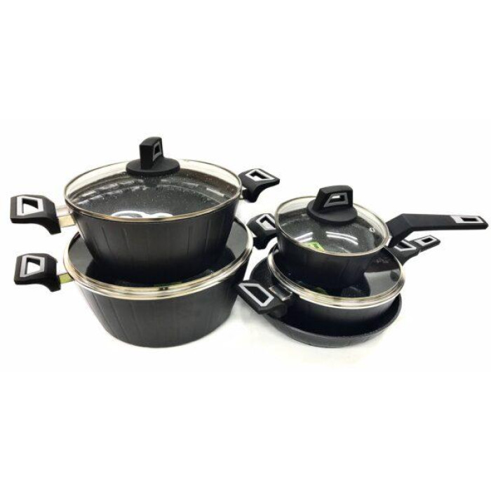 BN-343 (2)-Набір каструль 9 пр ковшик1,2 л; 2,4л; 4л; 6,8 л; сковорода 24 см Внутрішнє -моральне пок