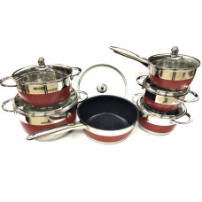 BN-294 (2)-Набір каструль 12 пр Нерж 2,1л; 2,1л; 2,9л; 3,9л; 6,5 л + сковорода; чорний