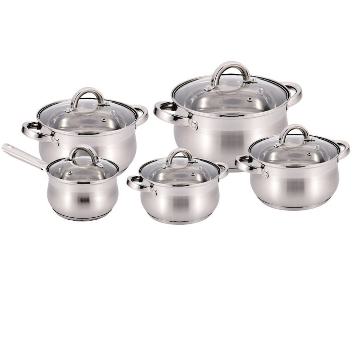 Набір каструль 10 пр. Нерж 2,1л; 2,1л; 2,9л; 3,9л; 6,5 л BN 211 (2 шт./ясть)