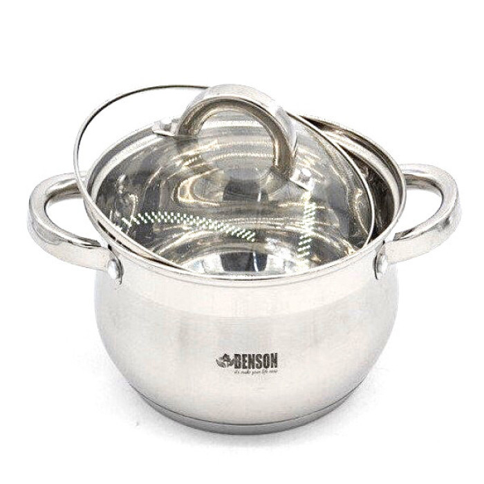 Набір каструль 12 пр. Нерж 2,1л; 2,1л; 2,9л; 3,9л; 6,5 л +сковорода 24 см BN 212 (2 шт./яск.)