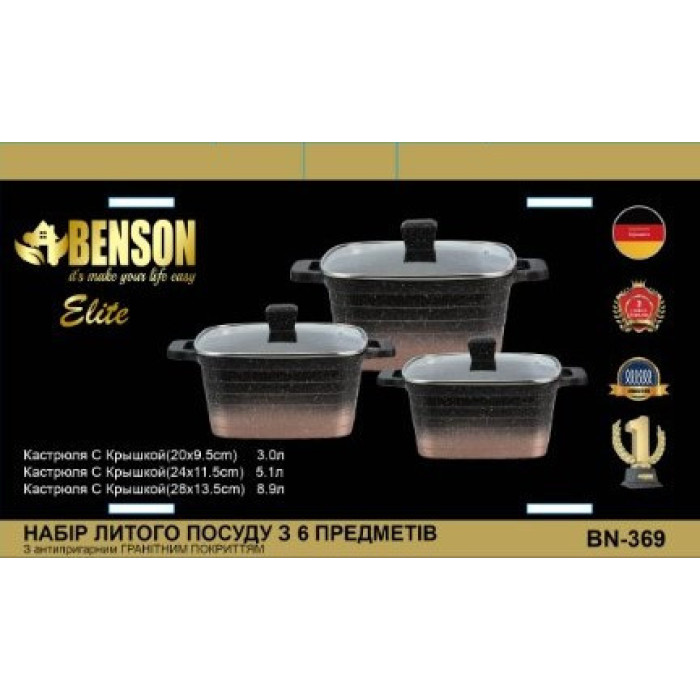 Набір каструль із Мармуровим покром. 6 предметів BN-369 градієнт Бежевий у чорний і білі домішки
