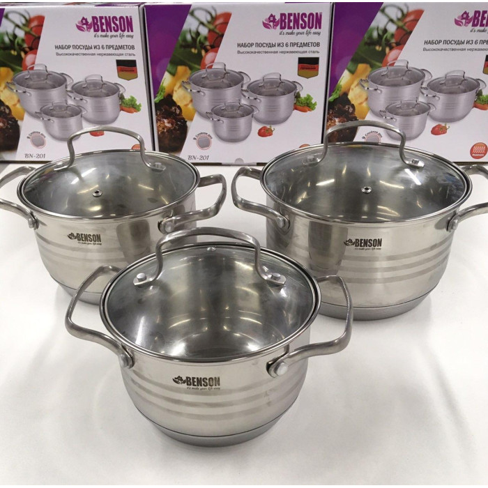 Набір каструль неірж 6 пр BN-201 (4 шт./ящ)