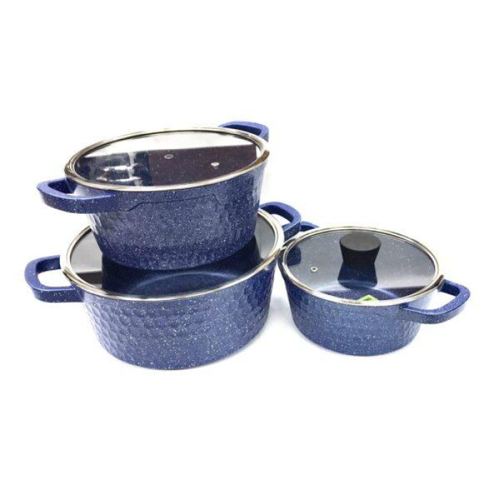 Набір каструль 6 пр 2,5 л; 4,5 л; 6,5 л Мармурове блакитне покр BN-348 (4 шт./ясть)