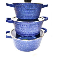 Набір каструль 6 пр 2,5 л; 4,5 л; 6,5 л Мармурове блакитне покр BN-348 (4 шт./ясть)