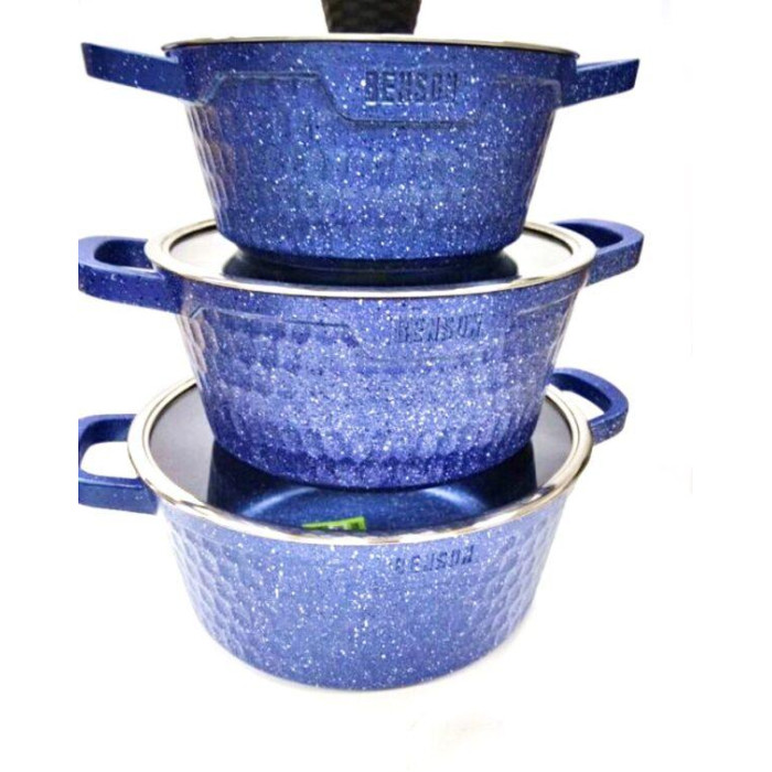 Набір каструль 6 пр 2,5 л; 4,5 л; 6,5 л Мармурове блакитне покр BN-348 (4 шт./ясть)