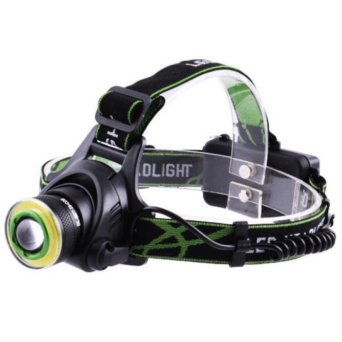 Ліхтар налобний T106-T6+COB, 2x18650, signal light, zoom, ЗП microUSB, Box (100)