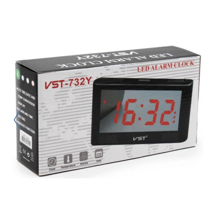 Настільний годинник від мережі +батарейка VST-732 Y/ 7005 (60 шт./ясть)