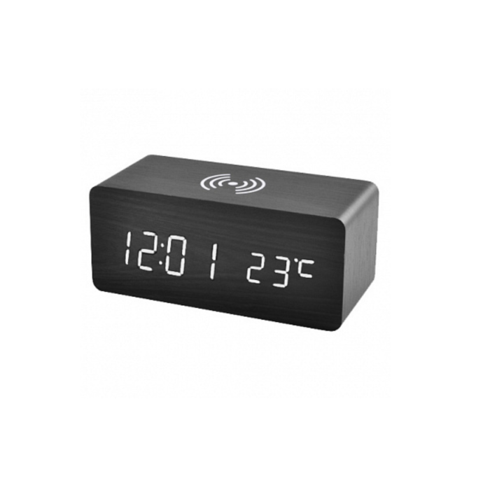 Настільний годинник від мережі та від батарейок із білою підсвіткою, температурою та зарядкою VST 889-6 (40)