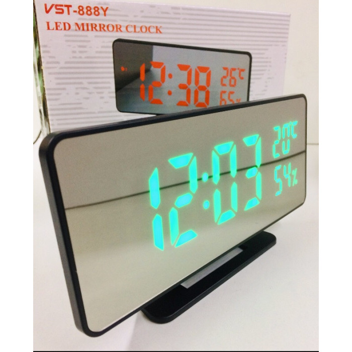 Настільний годинник від мережі VST-888Y-4 зелений, температура, вологість, USB (60 шт./ясть)