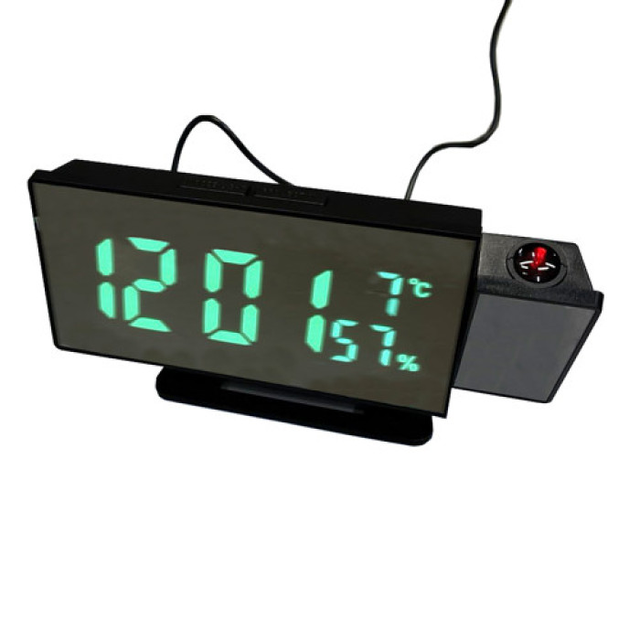 Годинник мережевий проєкційний VST-896S-4/9091, зелений, температура, USB (80)
