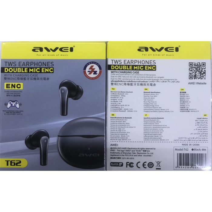 Bluetooth навушники AWEI T62 TWS Bluetooth (120 шт)