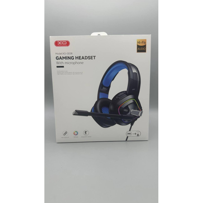Навушники провідні XO. GE-08 Static RGB Long Mic Headworn Game Earphones USB+Dual 3.5mm (40)