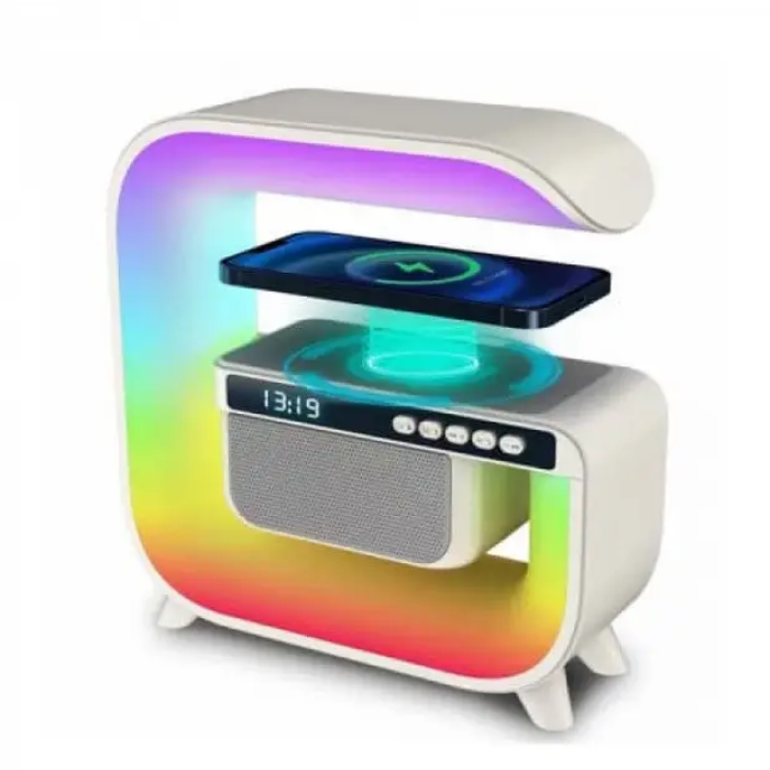 Колонка-нічник з функцією бездротової зарядки, годинником, Bluetooth, USB, SD HM-G3 (24)
