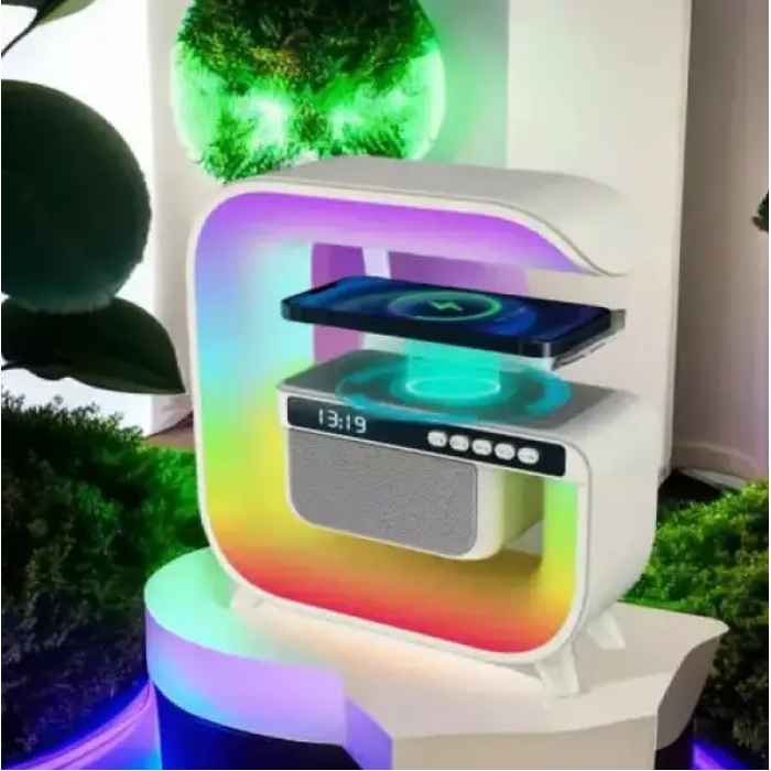 Колонка-нічник з функцією бездротової зарядки, годинником, Bluetooth, USB, SD HM-G3 (24)
