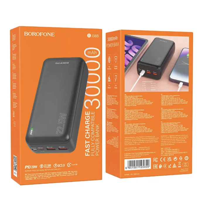 Моб. Зарядка POWER BANK BOROFONE 30000MAH BJ 38B/ 1790 (24)