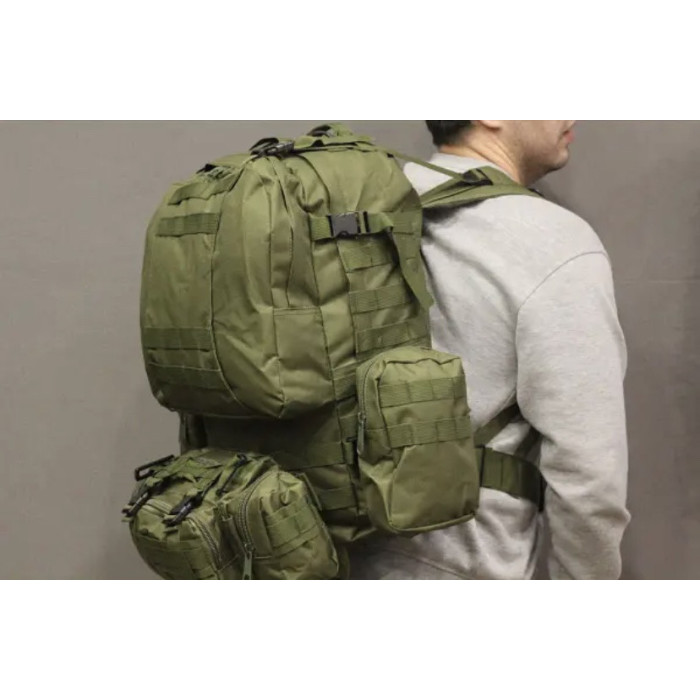Рюкзак тактичний із підсумками 55 л, (53х35х22 см), b08, олива ART 8144 (40 шт./ясть)