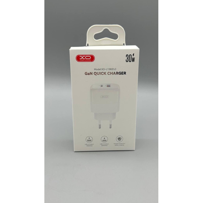 СЗУ XO. L138 30W GaN nitride (1USB-A+1USB-C) (210)