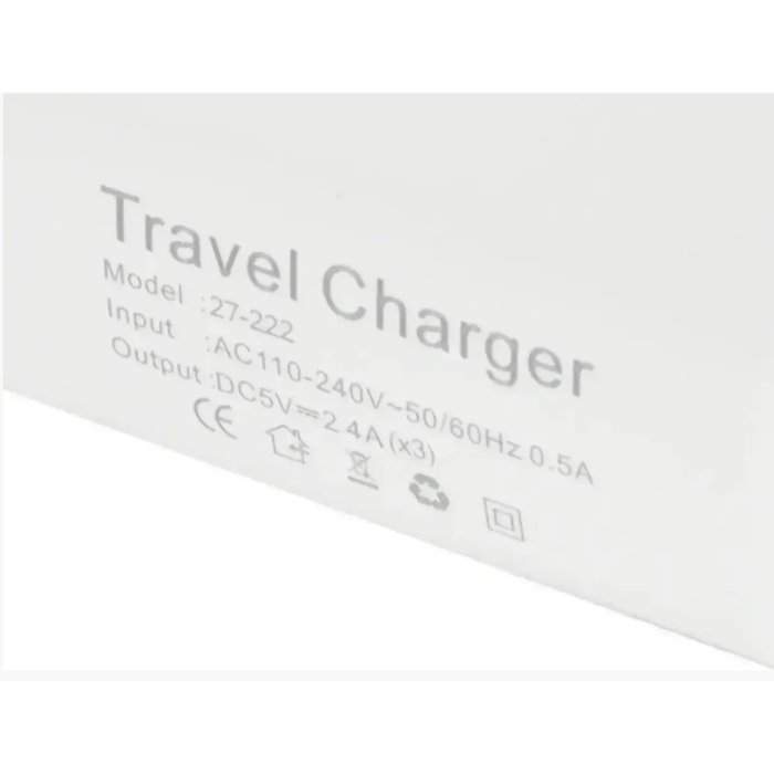 Зарядний пристрій 220В 2,4А USBx3 Travel Charger 27-222/ 7343 (500)