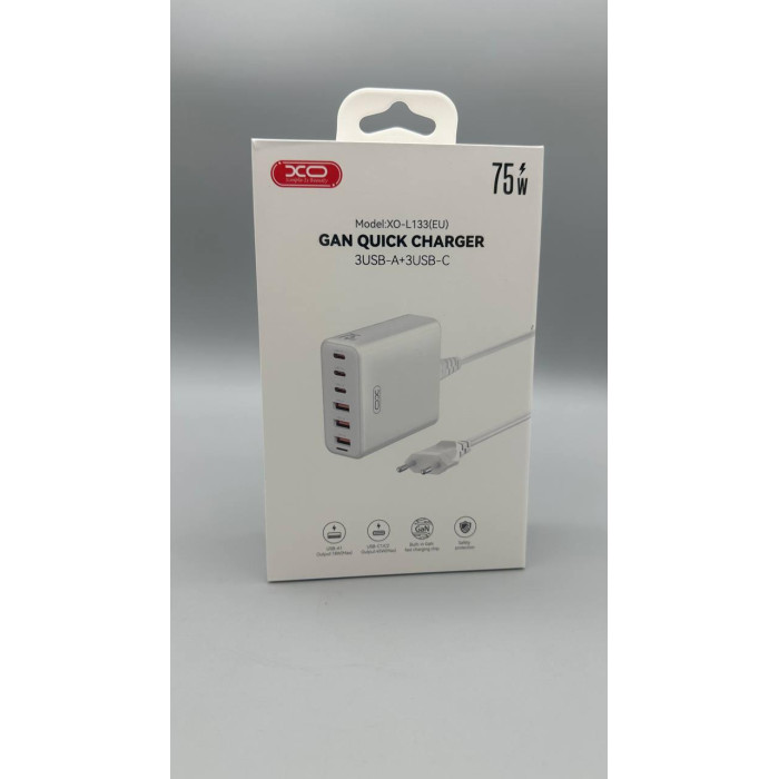 СЗУ XO. L133 75W GaN 3 USB +3 TYPE-C Desktop Fast Charger 1.5м (90)