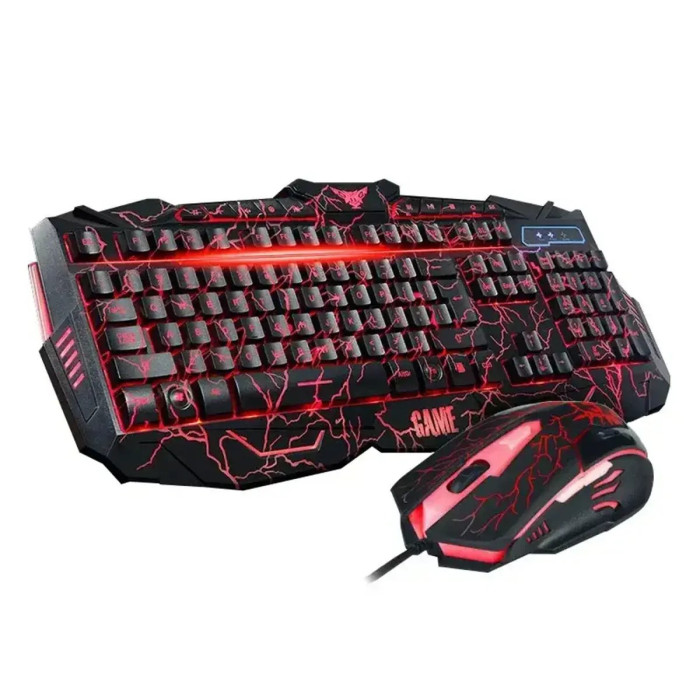 Професійна дротова ігрова клавіатура з 3 підсвітками та мишкою ART V 100P/7749 (20 шт./ясть)