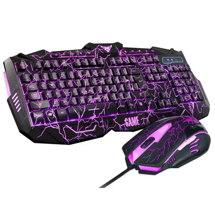 Професійна дротова ігрова клавіатура з 3 підсвітками та мишкою ART V 100P/7749 (20 шт./ясть)