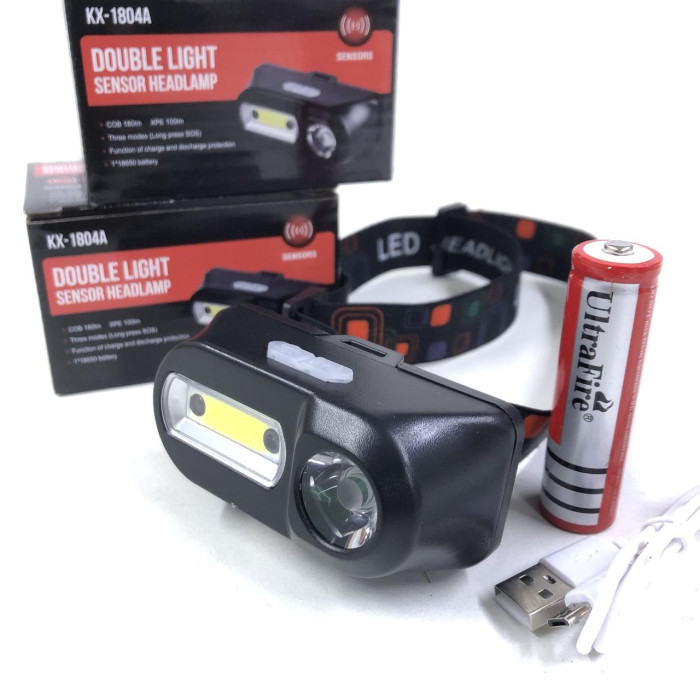 Налобний ліхтар акумуляторний KX 1804/ 6985 XPE+COB (240 шт./ясть)