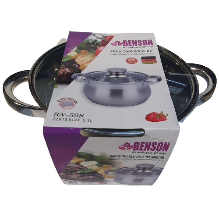 Каструля з кришкою-Нерж.сталь 5,1л (22*13,5см BN-598 (6 шт./ясть)