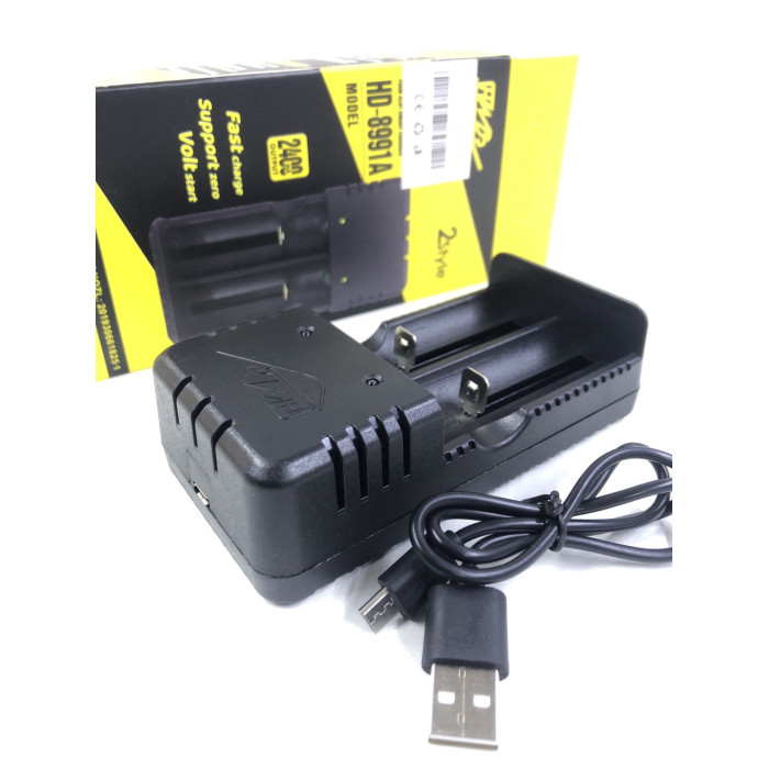 Зарядний пристрій F2/HD-8991B, універсальний, 2×14500/16340/18650/26650, USB (200 шт/шук)