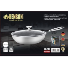 Сковорода WOK 28 см із неіржавкої сталі професійна Антипригарно BN-590 (6 шт./ящ)