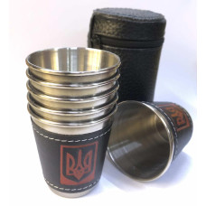 Стопки 6 штук у наборі обтягнуті шкірою в чохлі 80 мл Герб Тризуб UKRAINE (200)