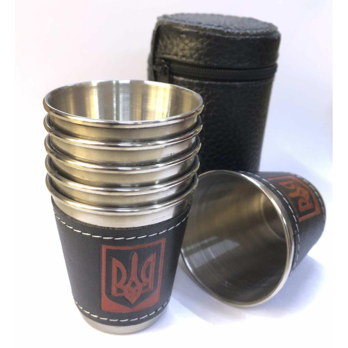 Стопки 6 штук у наборі обтягнуті шкірою в чохлі 80 мл Герб Тризуб UKRAINE (200)