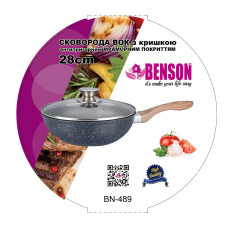 Сковорода 28 см із кришкою, ручка Soft touch, під дерево WOK BN 489 (6 шт./ясть)