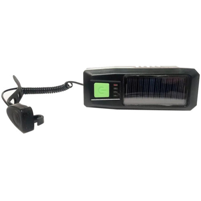 Велофара з сигналом LY-17-XPE, сол. батарея, виносна кнопка, Waterproof, Li-Ion акум., ЗП mircoUS