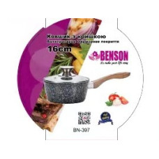 Ківшик із кришкою-Мармурове покриття — Ø16 см, ручка під дерево BN-397 (6 шт./ящ)