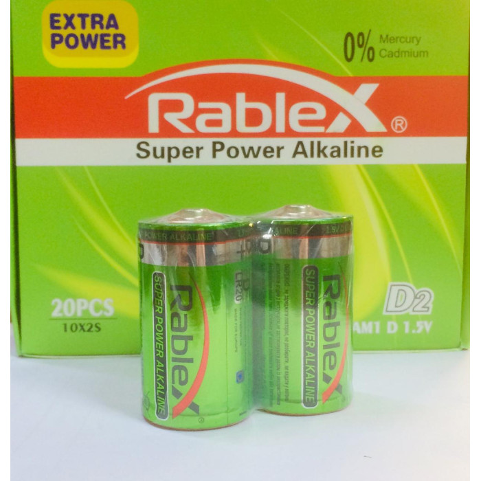 Батарейка Rablex лужні LR20/ техніка/D/1.5V/2шт (120 шт./яск)