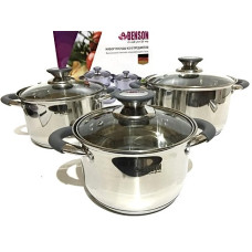 BN-190 (4) Набір кастр неірж 6 пр 2.1л2.9 л3.9 л силік.ручки (4 шт./ясть)