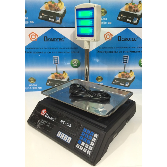 Ваги Торгові зі стійкою DOMOTEC MS-308 50 кг ( 50KG/6V/5GR/327*135*37)
