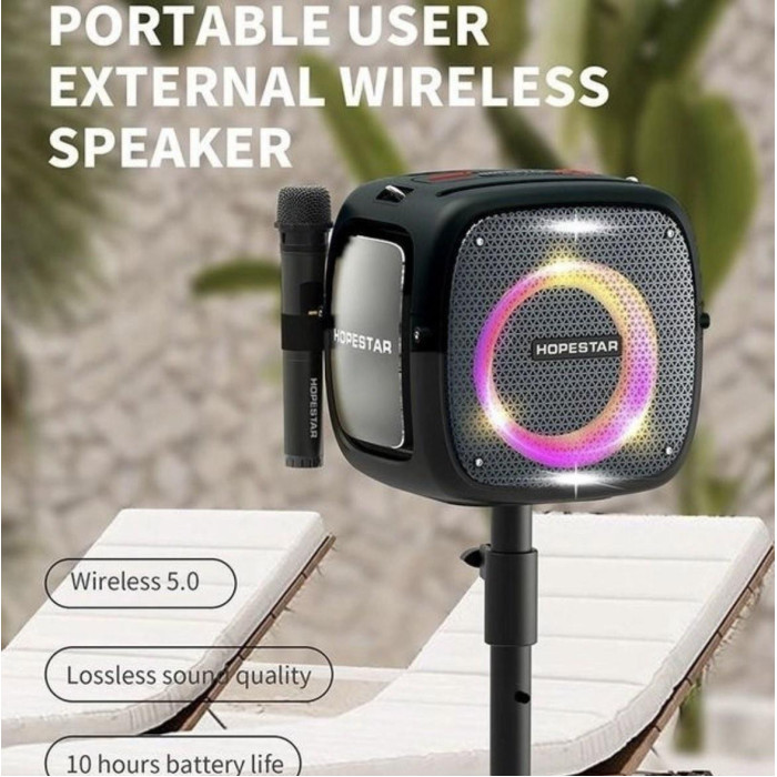 Колонка HOPESTAR PARTY ONE з підсвіткою і двома мікрофонами (6)