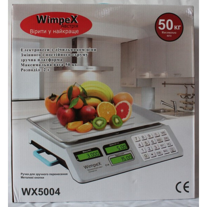 Ваги Торгові електронні Wimpex WX-5004 металікi кнопки (50 кг/6v/2г)