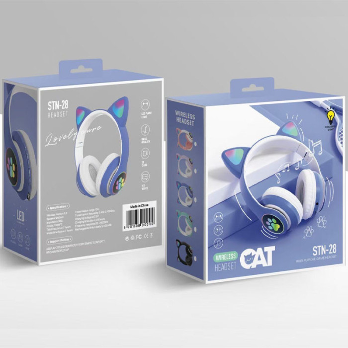 Бездротові Bluetooth-навушники з вушками Cat Ear STN 28/8893 з LED-підсвіткою (60 шт./ясть)