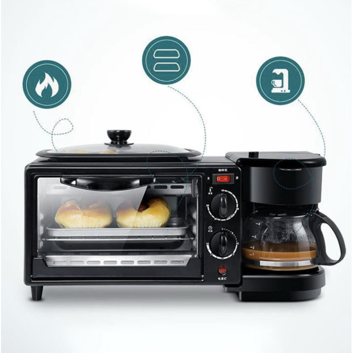 Багатофункціональна машина для сніданку тостер, духовка, кавник RAF 5527/ 5308 BLACK (4 шт./ясть)