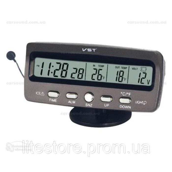 Автомобільний годинник з вольтметром,термометр, гіндікатор темпетатур, виносний датчик VST-7045 (80 шт./яск