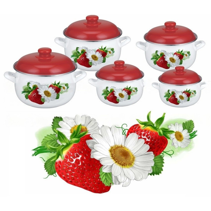 Емальовані Каструлі. З 5 штук, З Індукційним Дном, 2.6/3.5/4.5/5.6/6.0 Лтр.~18/20/22 EB 1875