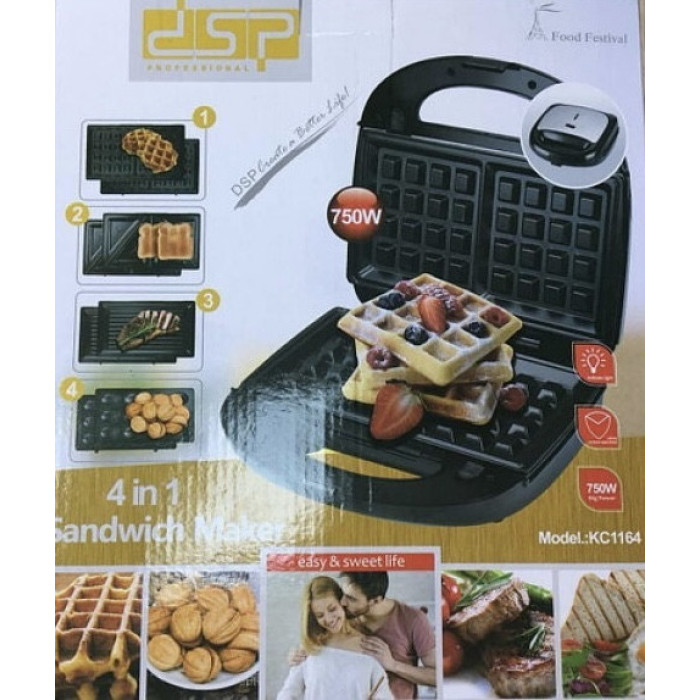 Мультимейкер 4 в 1 Сендвічниця Вафельниця Гриль Горішниця DSP KC 1164 (6 шт./ясне)